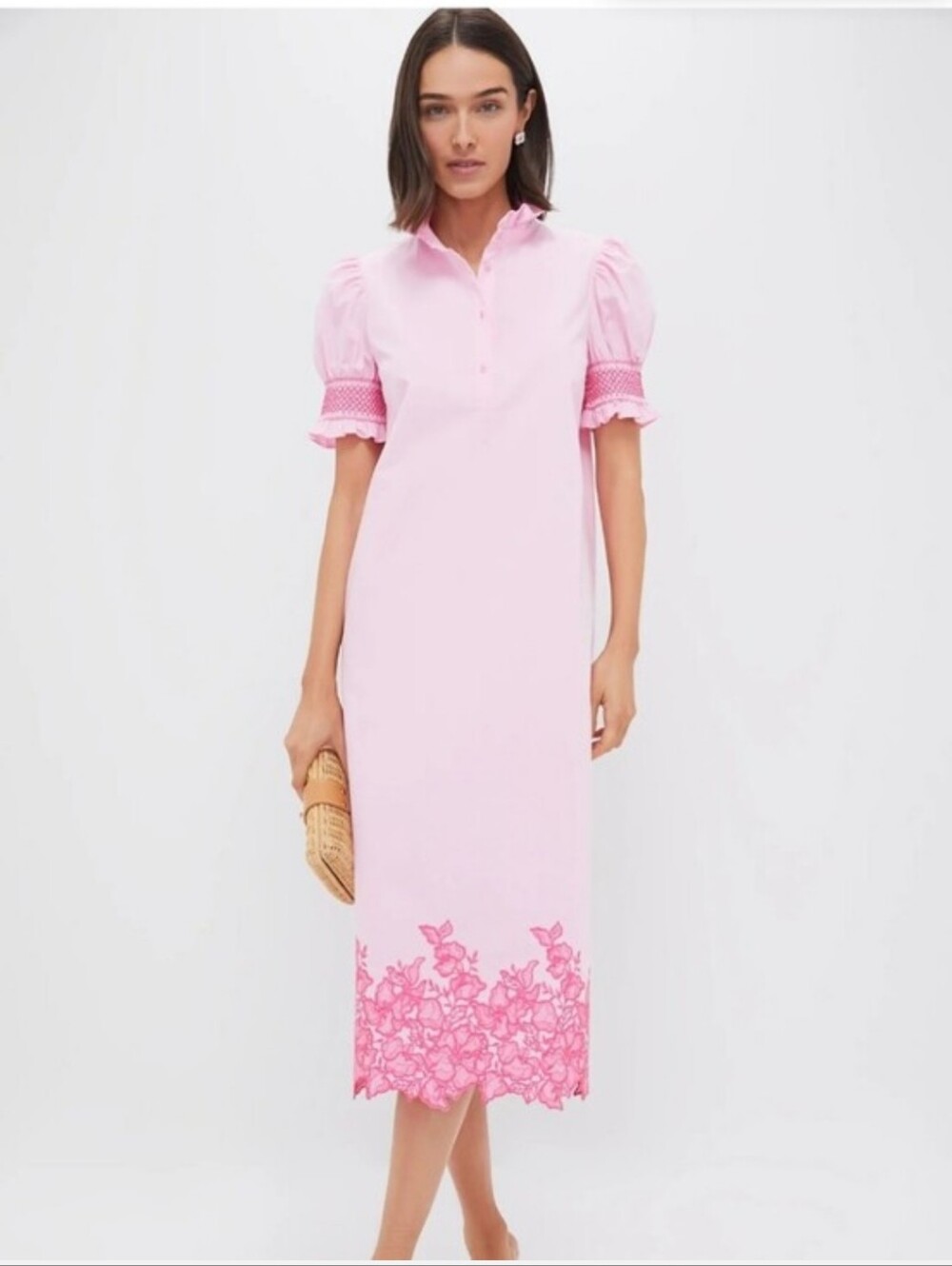 Hyacinth House Pink Embroidery Eliza Midi Dress Size XS